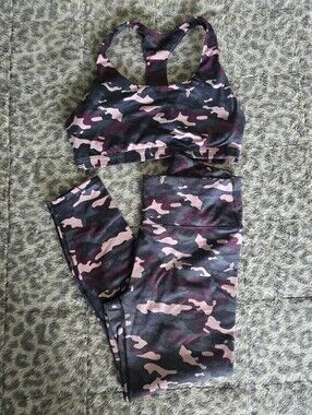 Pink & Black Camo Sports Bra and Legging Set
